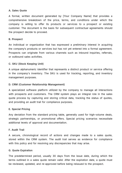 Free Sales Quote Policy & Procedure Template to Edit Online