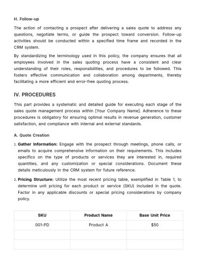 Free Sales Quote Policy & Procedure Template to Edit Online