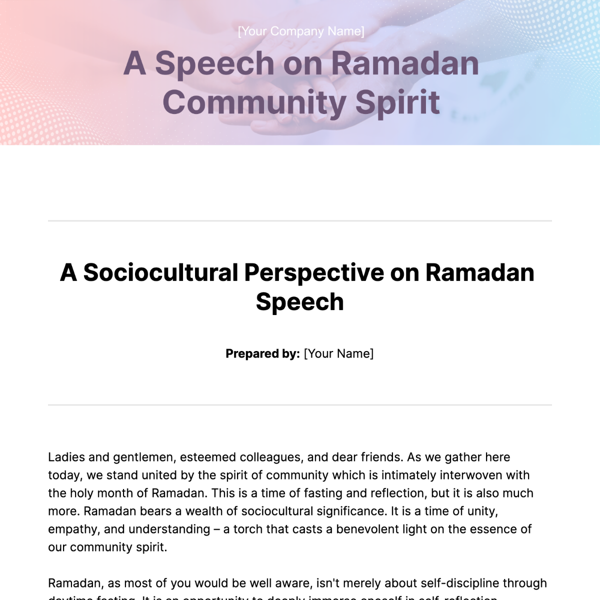 Free Ramadan and Community Spirit: A Sociocultural Perspective Speech Template