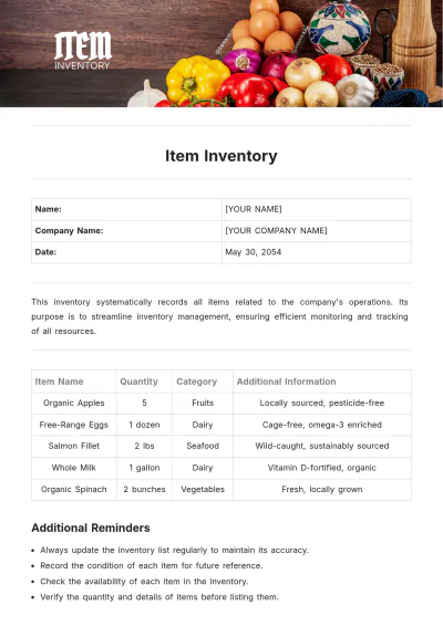 Free Item InventoryTemplate to Edit Online