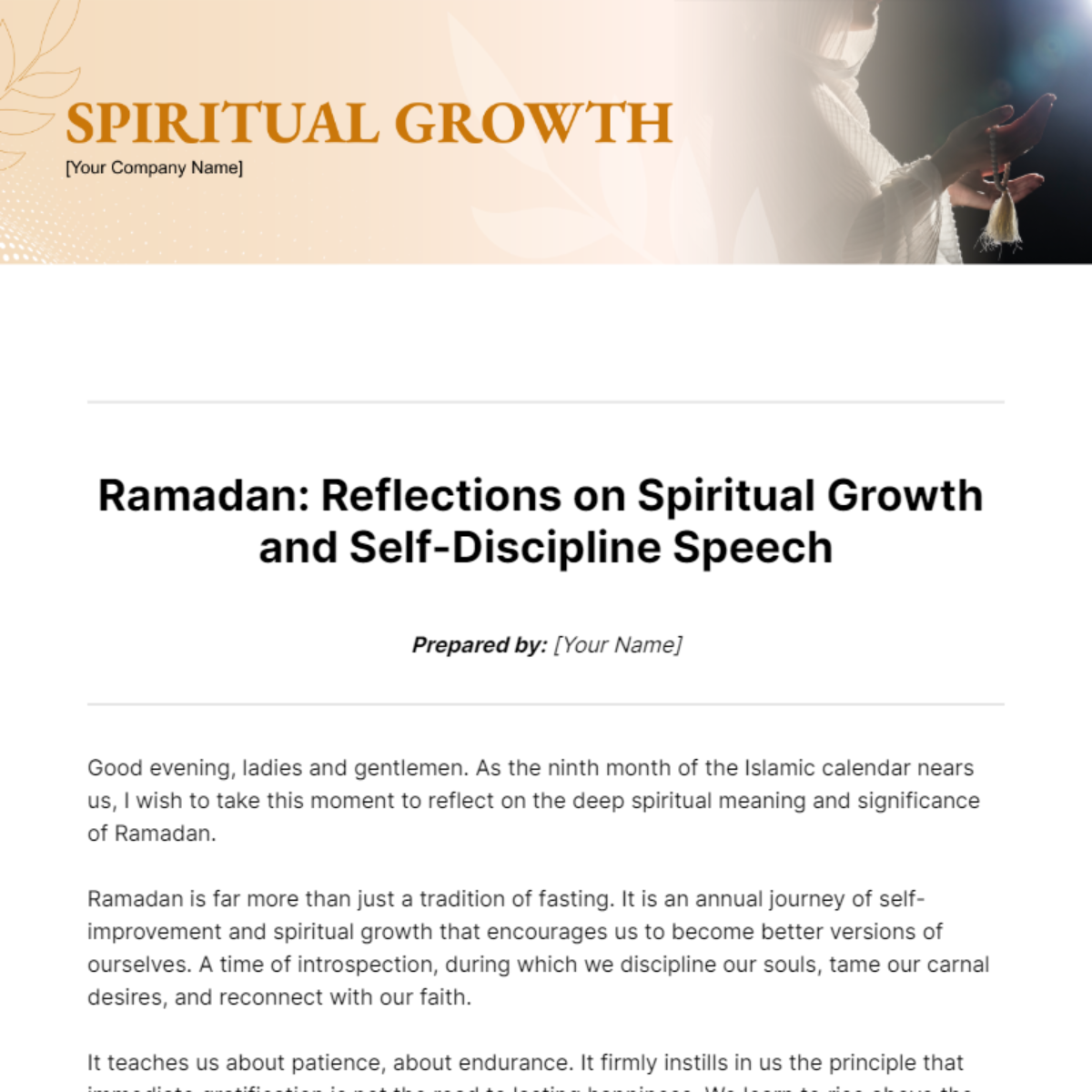 Free Ramadan: Reflections on Spiritual Growth and Self-Discipline Speech Template