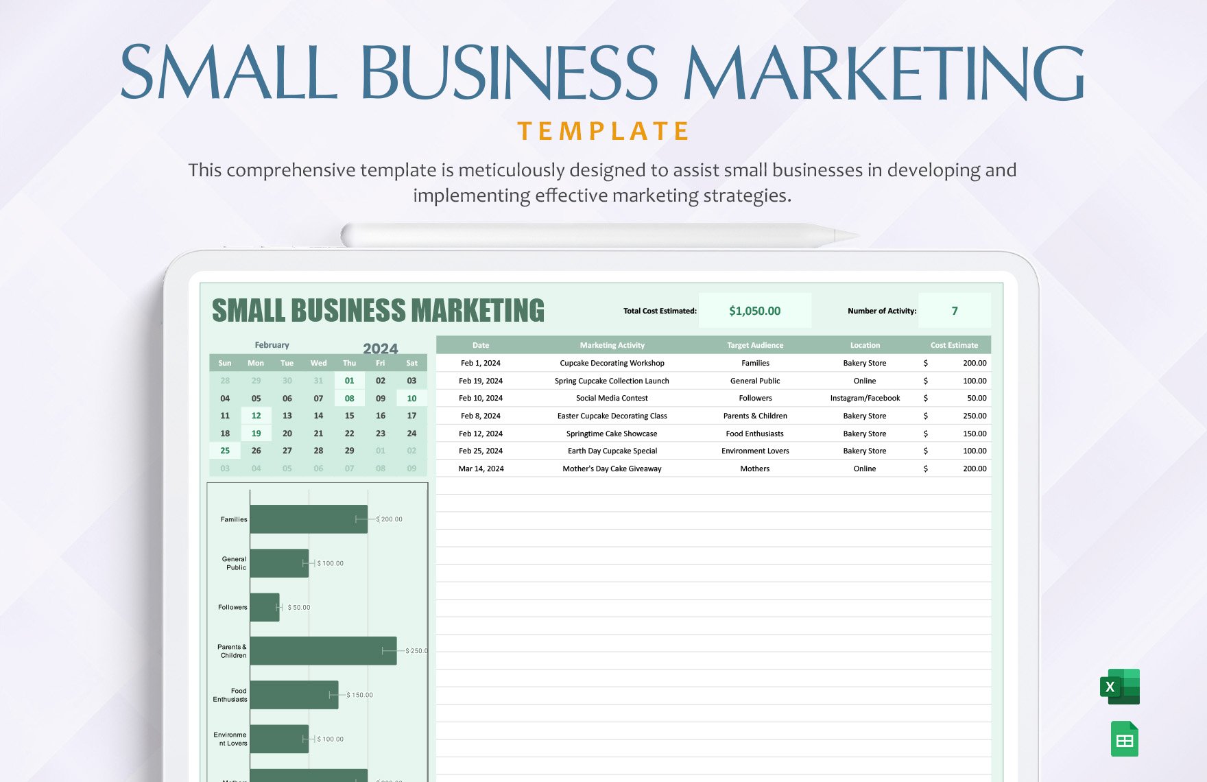 Small Business Marketing Template in Excel, Google Sheets