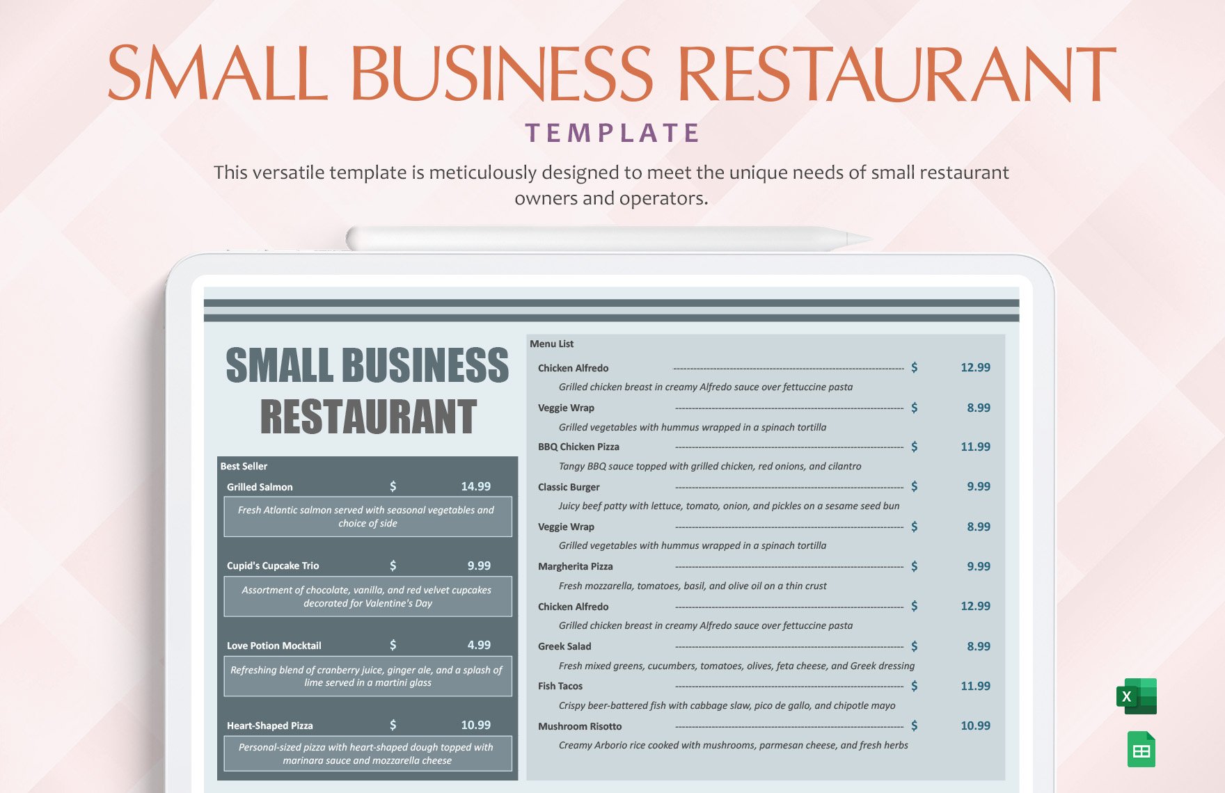 Small Business Restaurant Template in Excel, Google Sheets