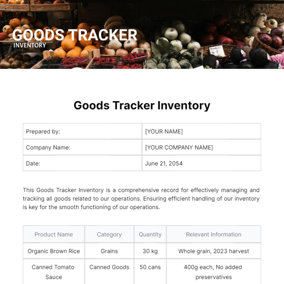 Goods Tracker InventoryTemplate