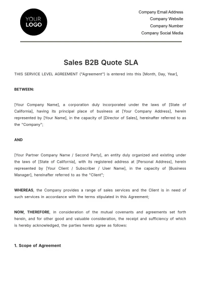 Free Sales B2B Quote SLA Template to Edit Online