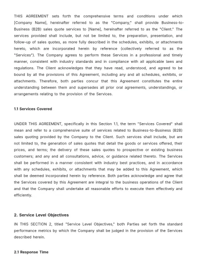 Free Sales B2B Quote SLA Template to Edit Online