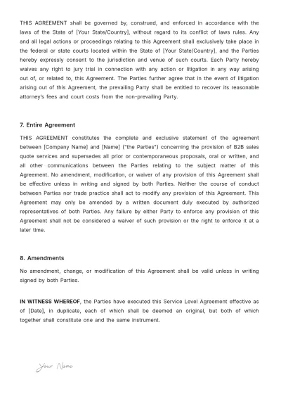 Free Sales B2B Quote SLA Template to Edit Online