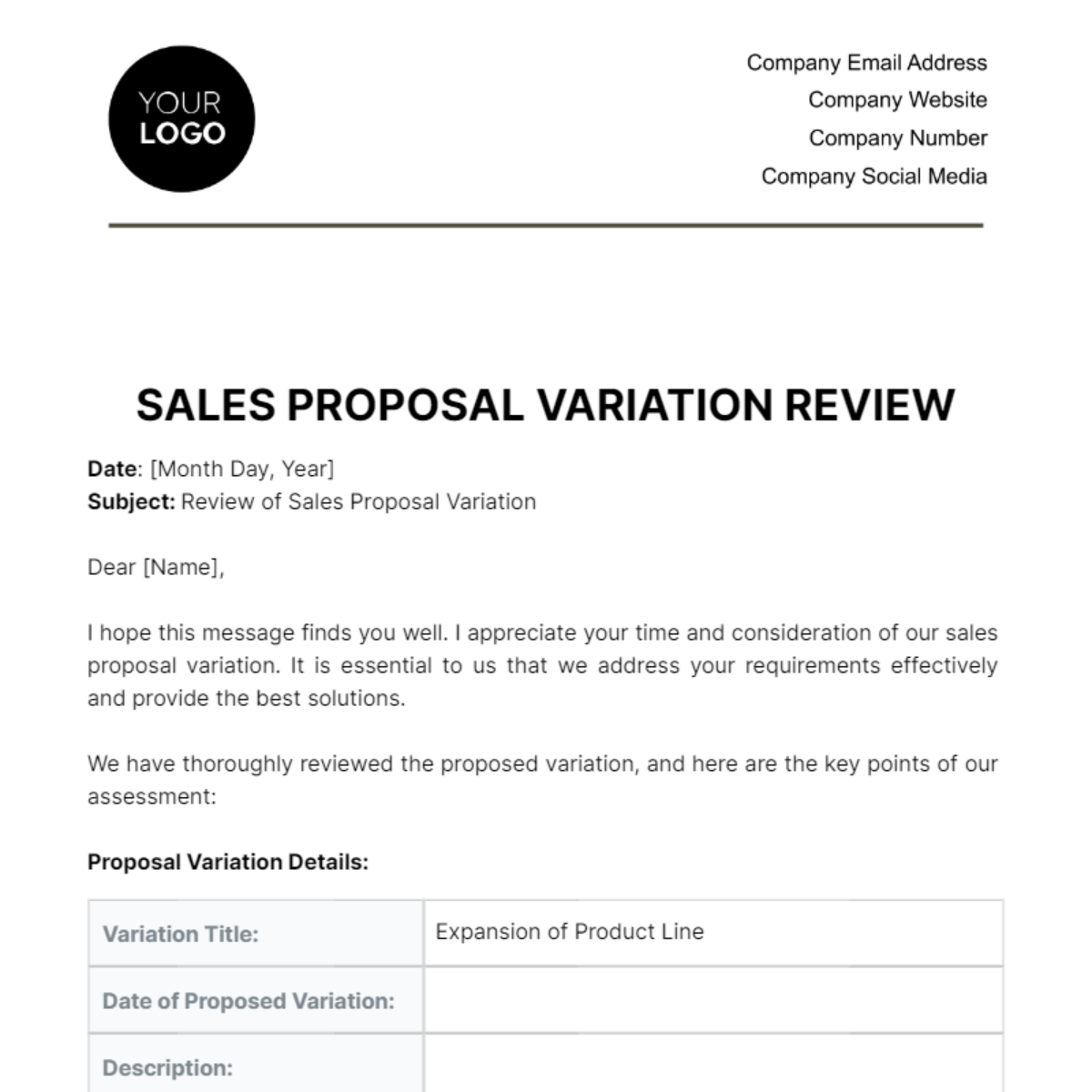 Sales Proposal Variation Review Template
