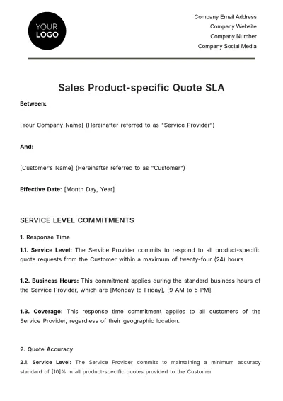 Free Sales Product-specific Quote SLA Template to Edit Online