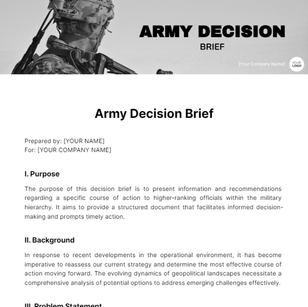 Army Decision Brief Template