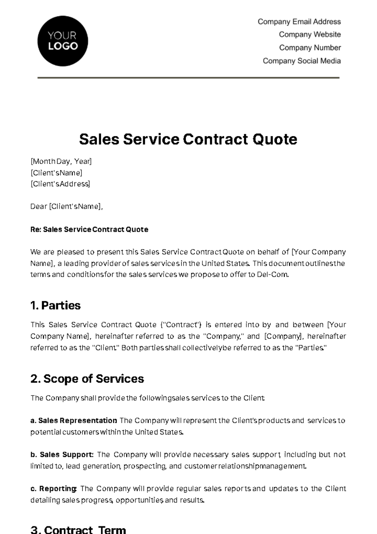Sales Service Contract Quote Template