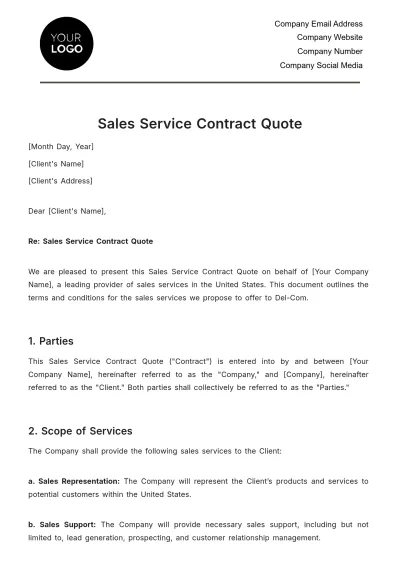 Free Sales Service Contract Quote Template to Edit Online