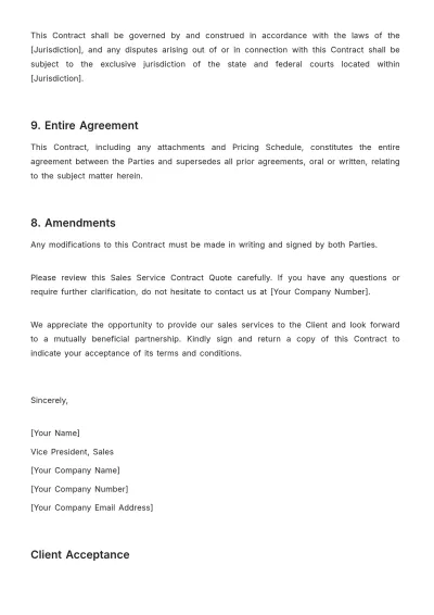 Free Sales Service Contract Quote Template to Edit Online