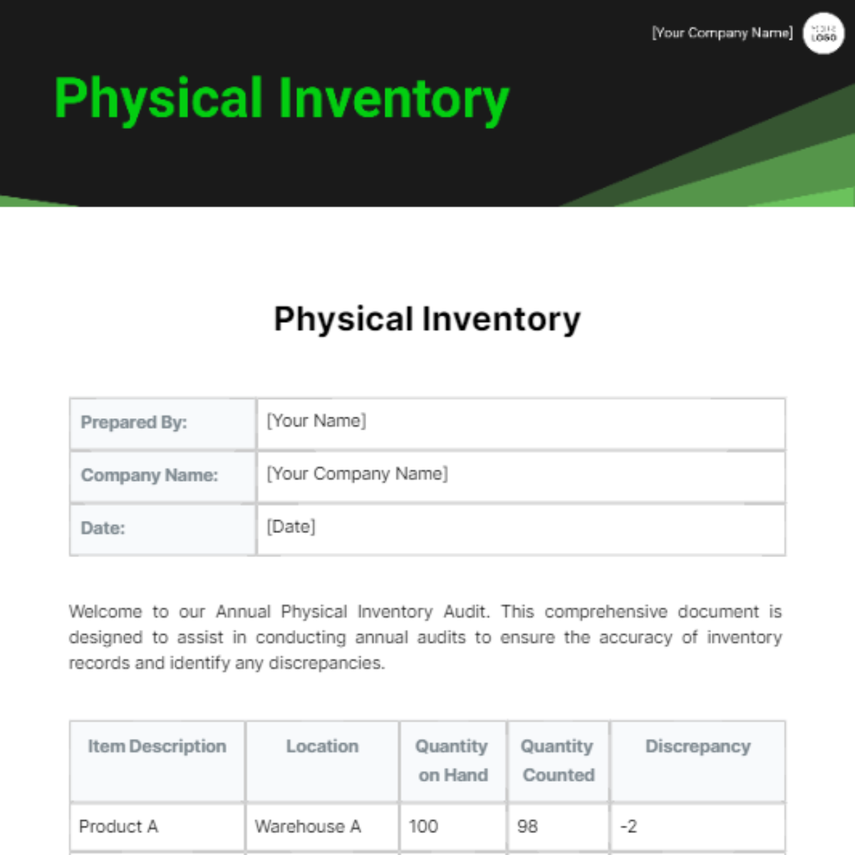 Free Physical Inventory Template