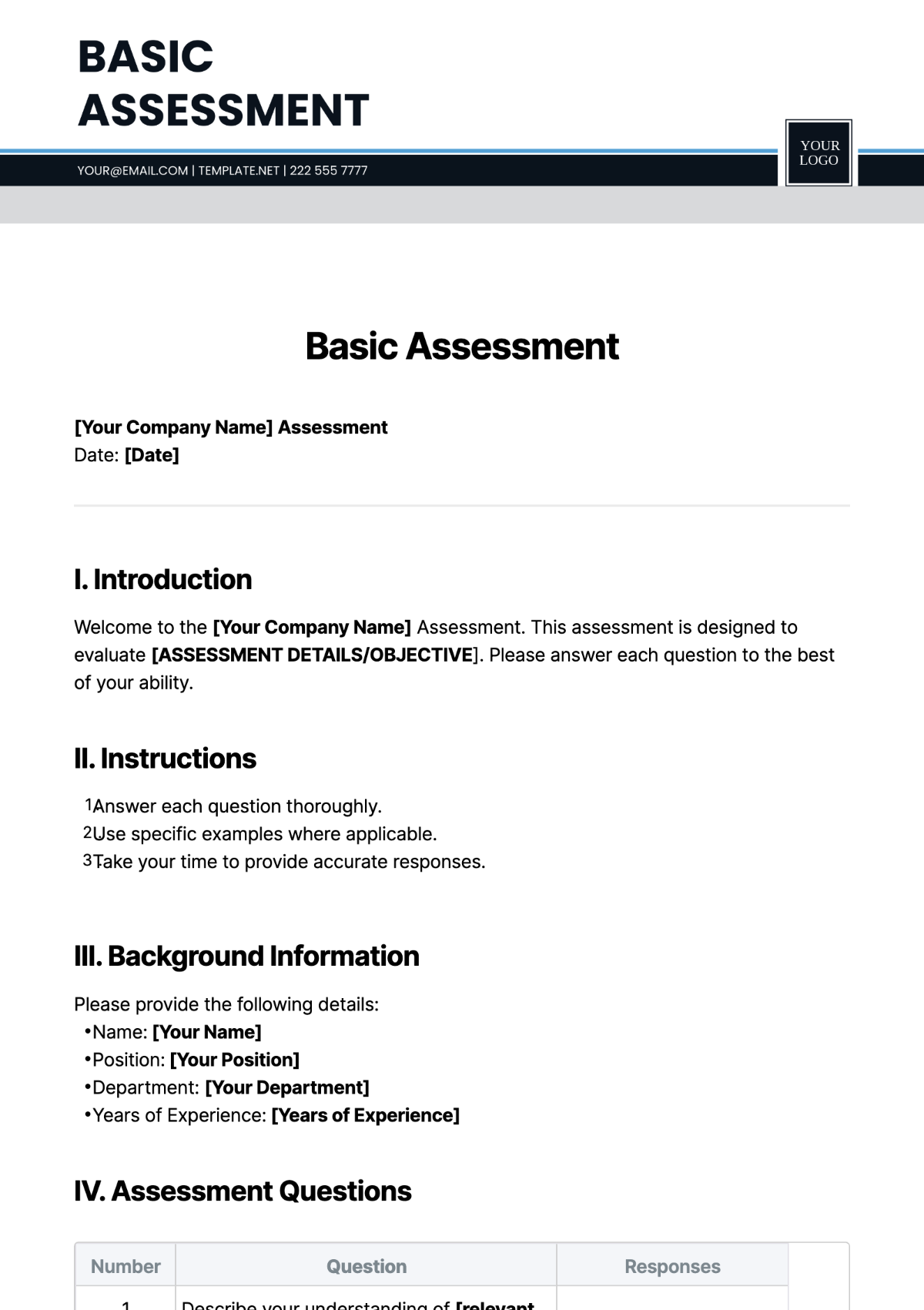 Free Basic Assessment Template