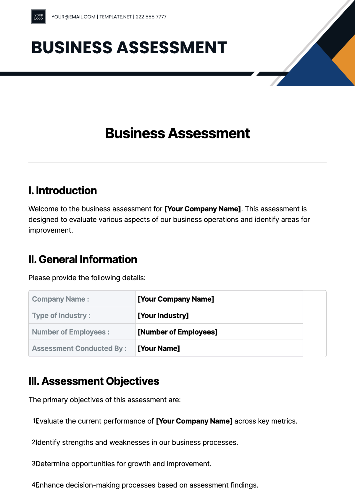 Free Business Assessment Template