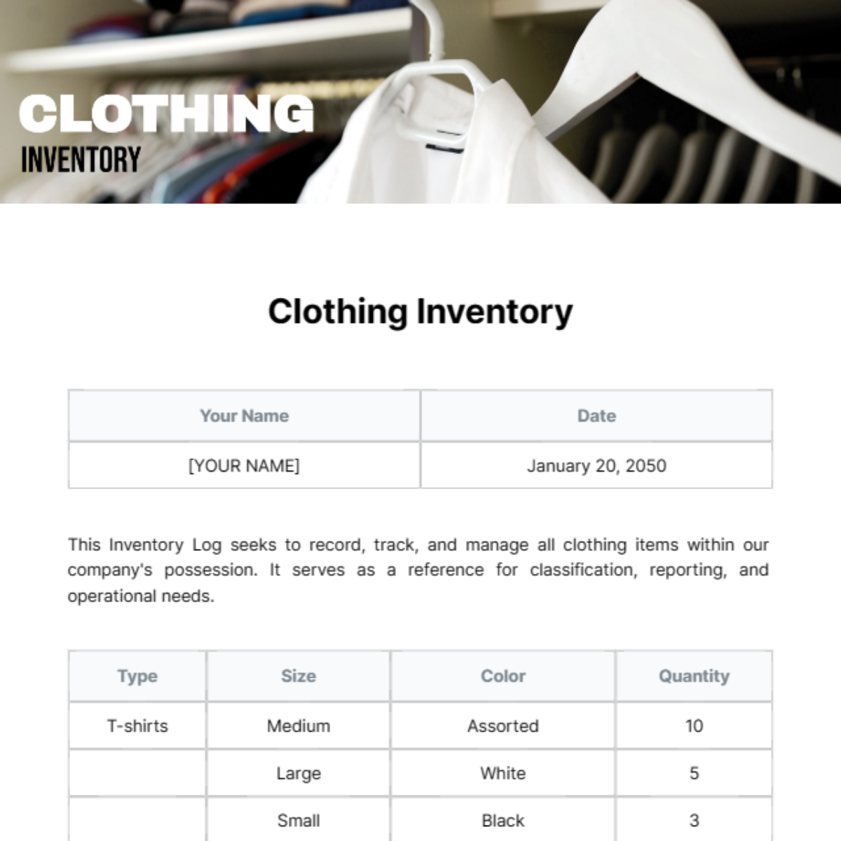 Free Clothing Inventory Template
