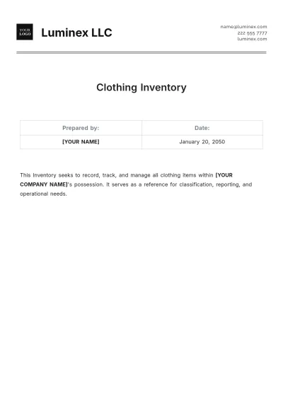 Free Clothing Inventory Template to Edit Online