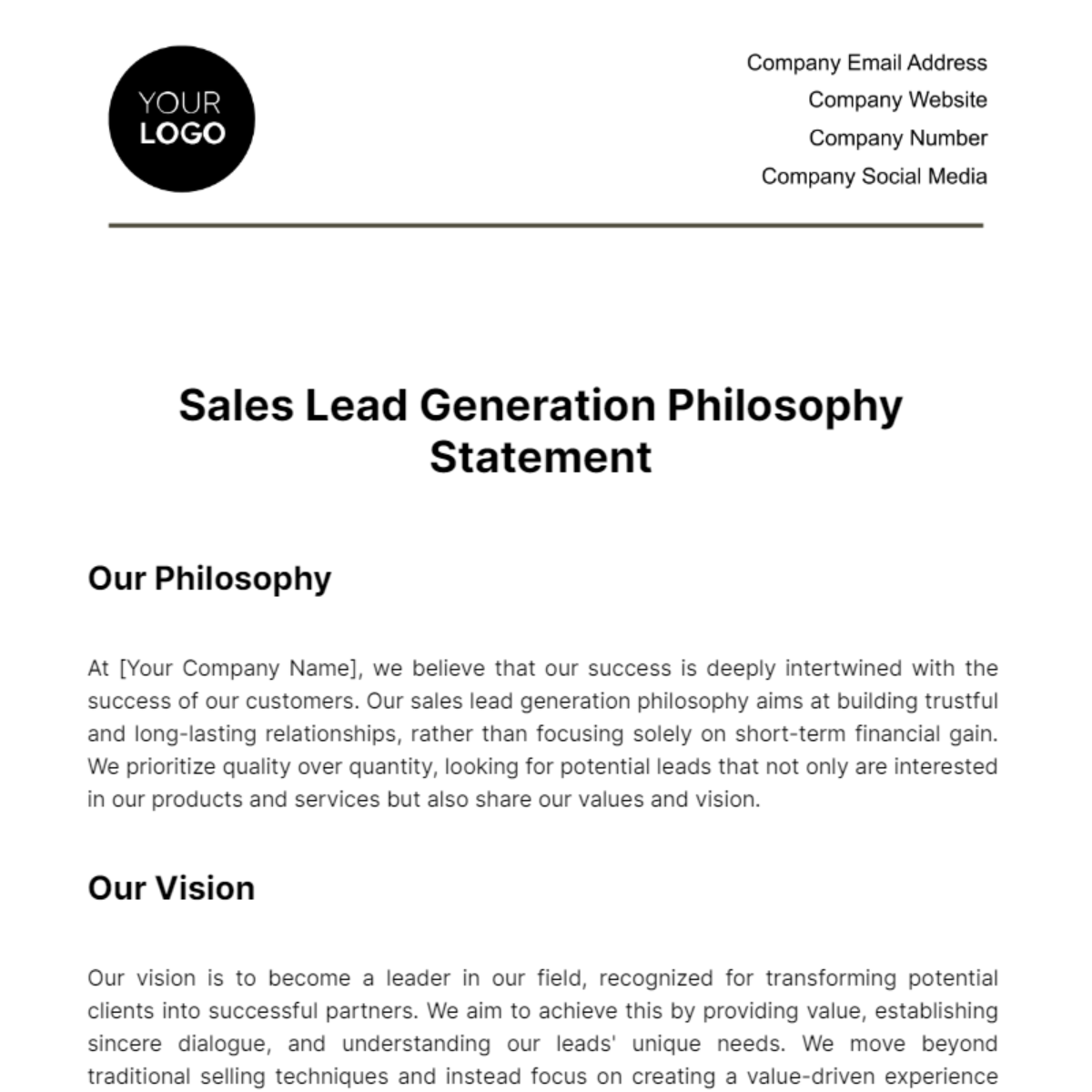 Sales Lead Generation Philosophy Statement Template