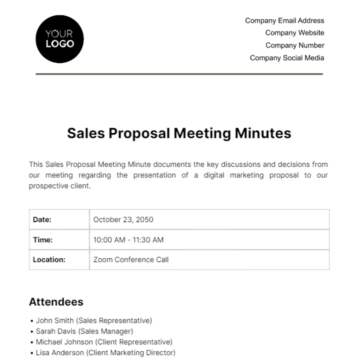 Sales Proposal Meeting Minute Template - Edit Online & Download Example ...