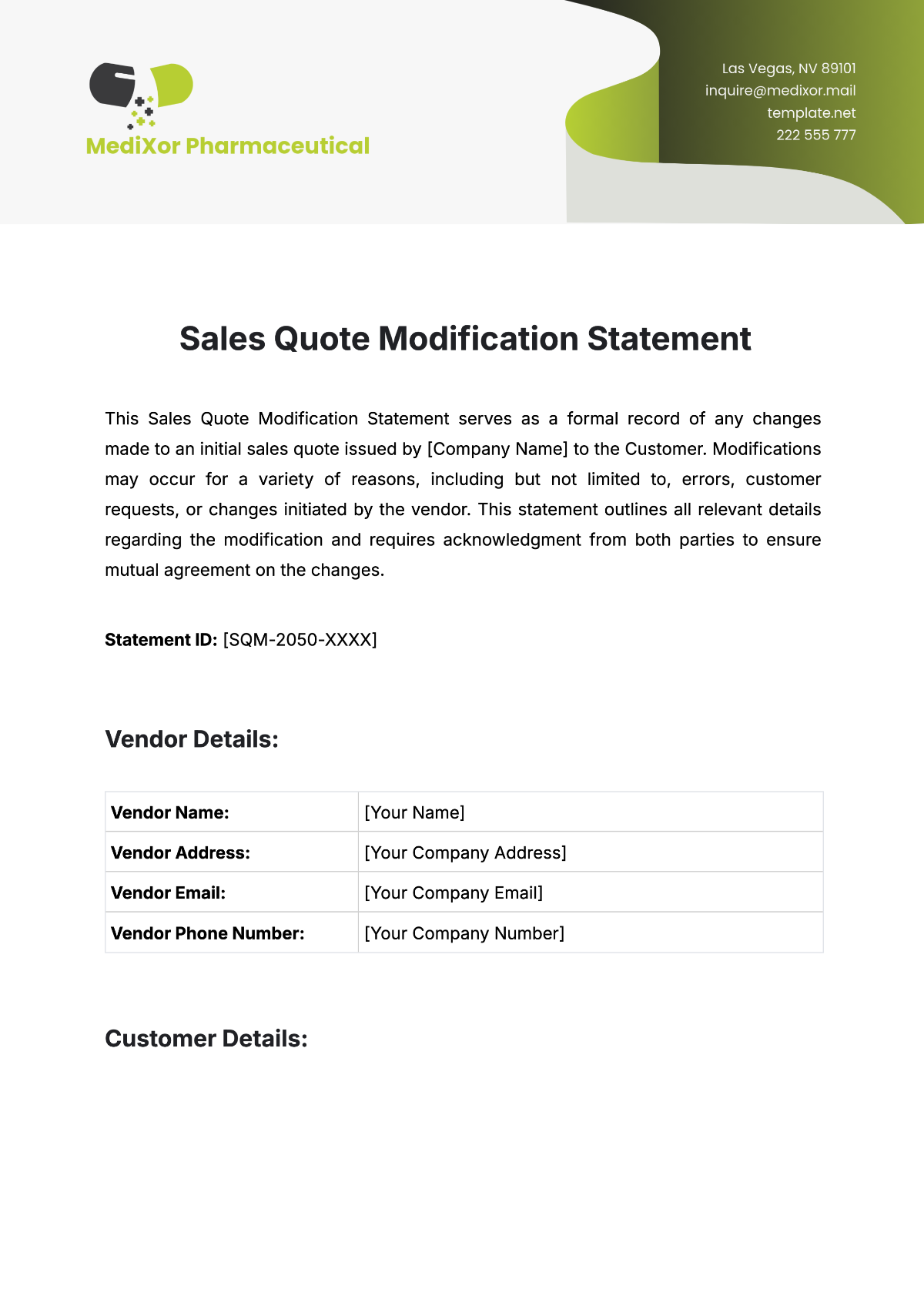 Sales Quote Modification Statement Template - Edit Online & Download