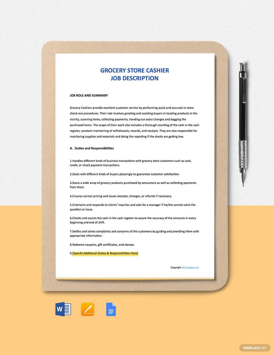Grocery Cashier Store Job Ad and Description Template