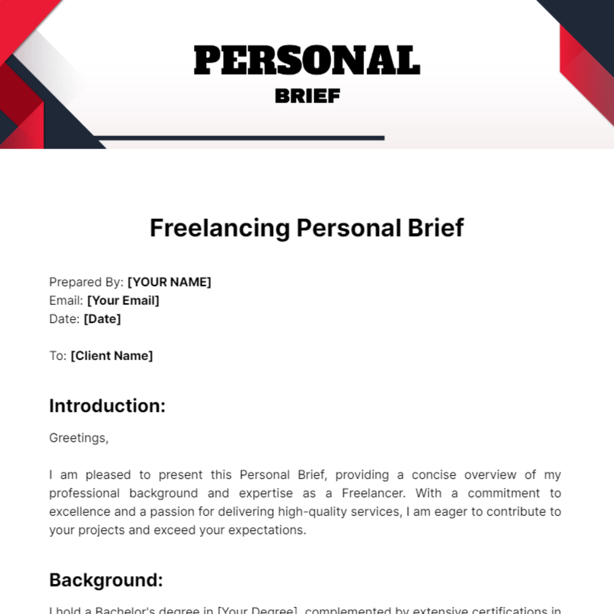 Personal Brief Template - Edit Online & Download