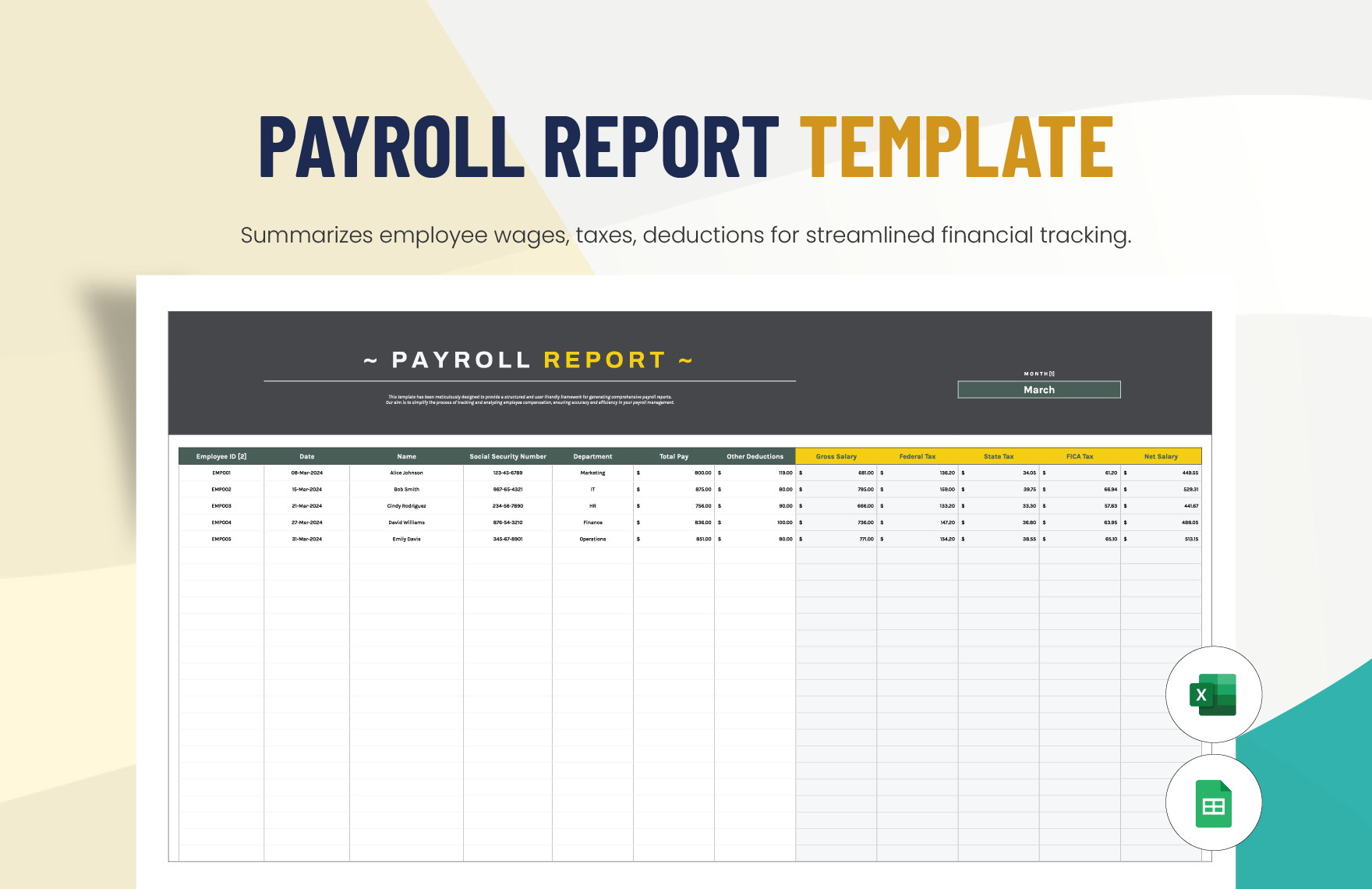 Payroll Report Template in Excel, Google Sheets