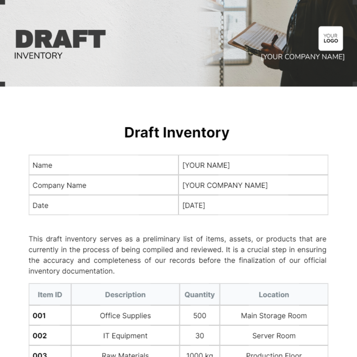 Draft Inventory Template