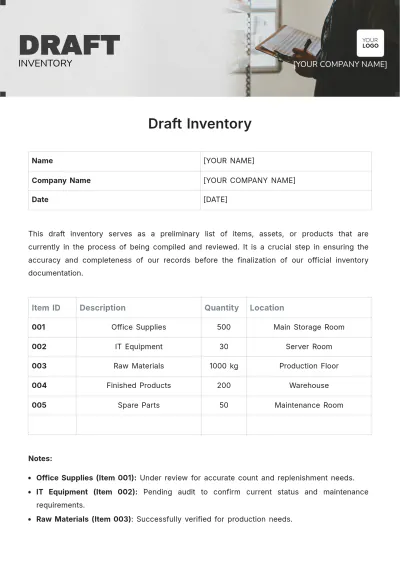 Free Draft Inventory Template to Edit Online
