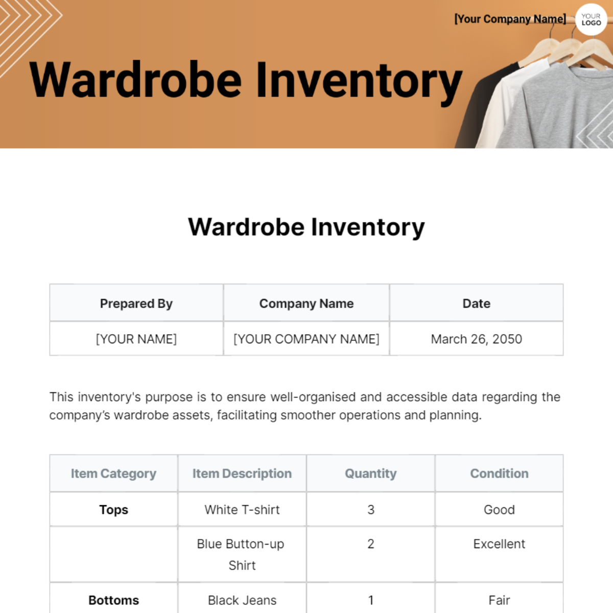 Wardrobe Inventory Template