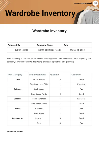 Free Wardrobe Inventory Template to Edit Online