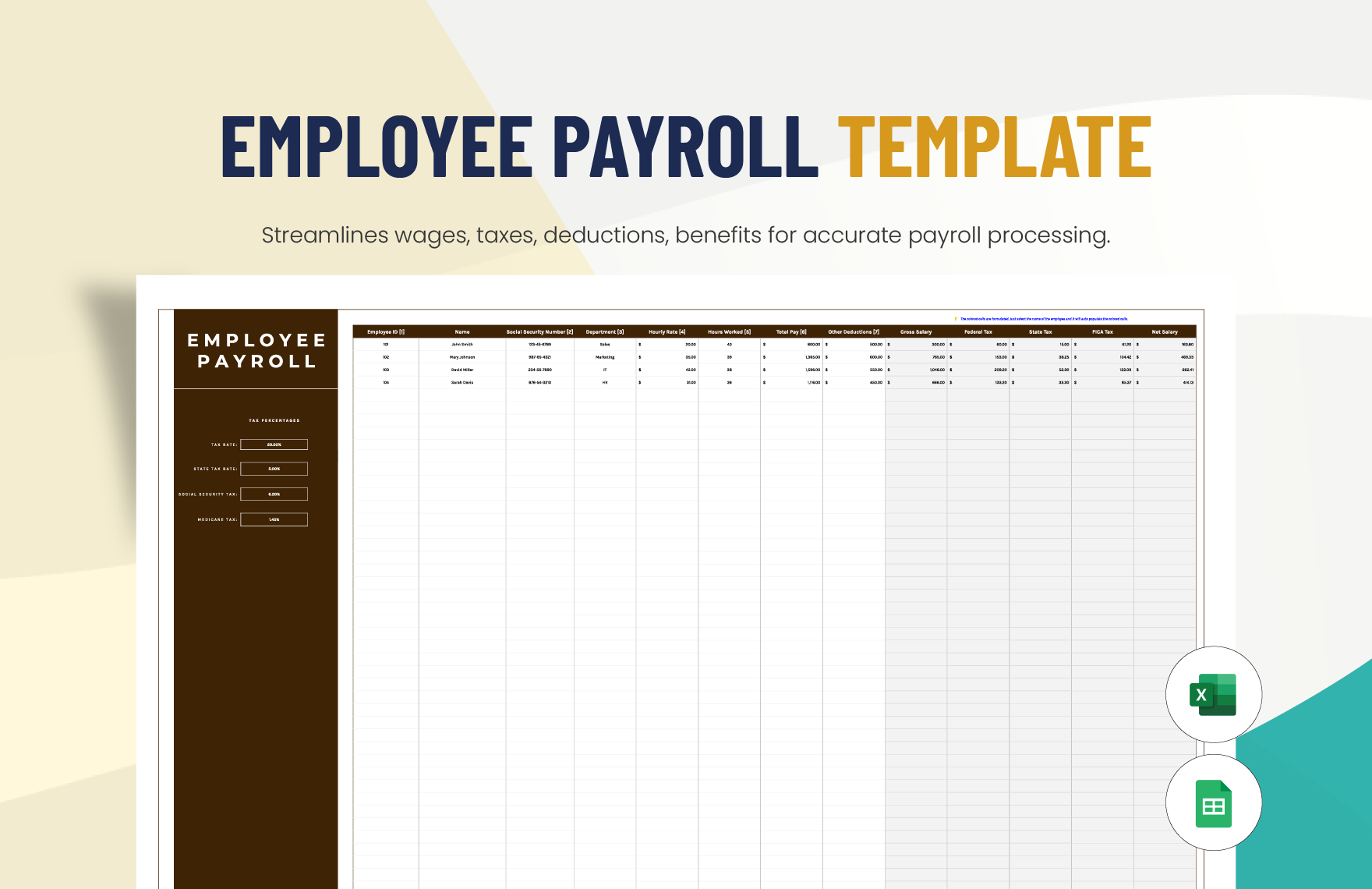 Employee Payroll Template in Excel, PDF, Google Sheets