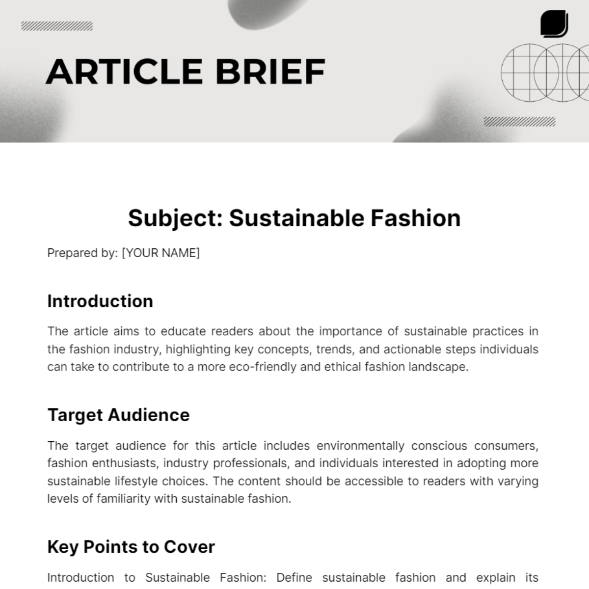 Article Brief Template - Edit Online & Download