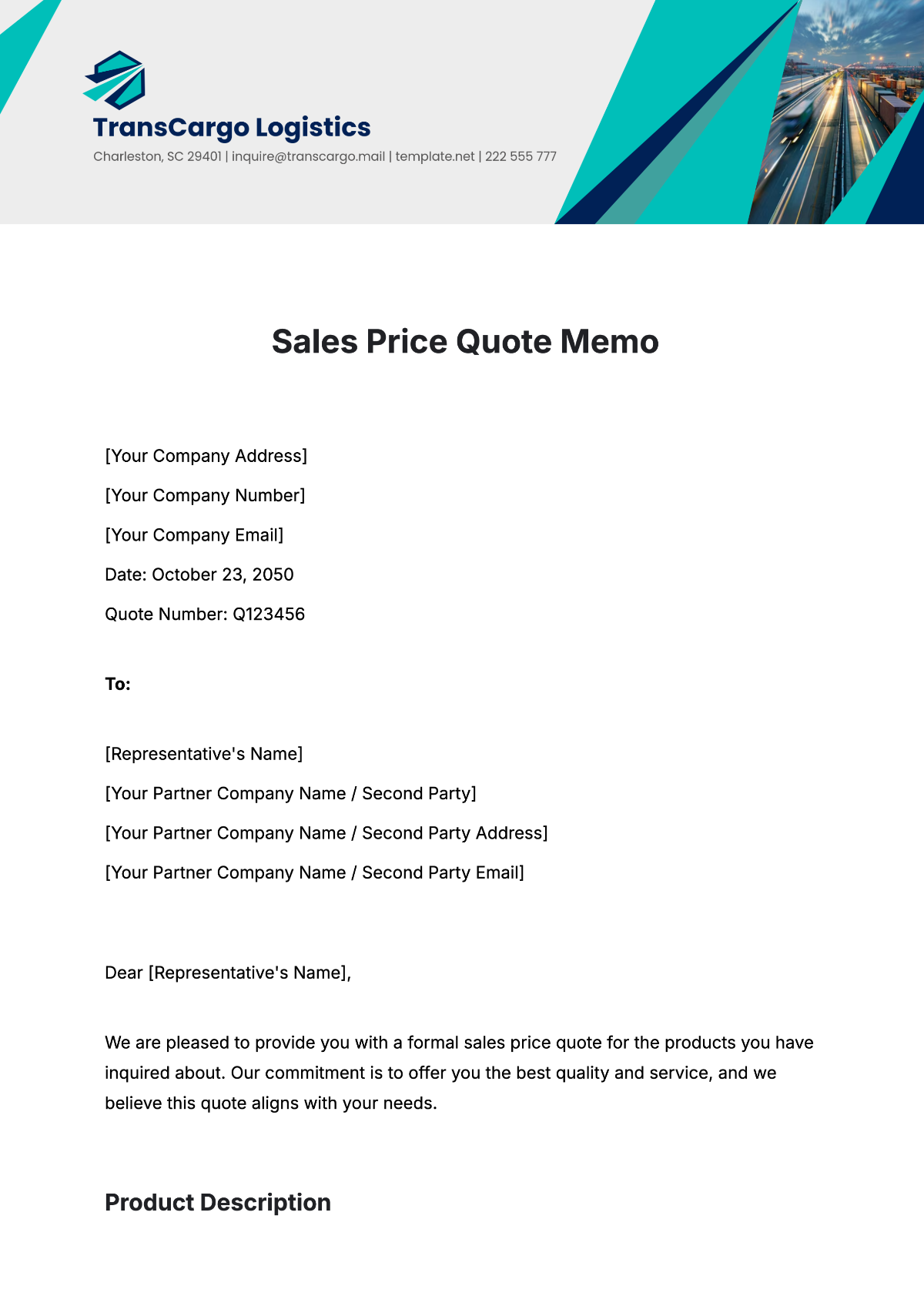 Sales Price Quote Memo Template - Edit Online & Download