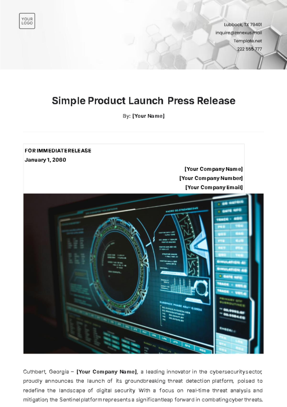 Simple Product Launch Press Release Template