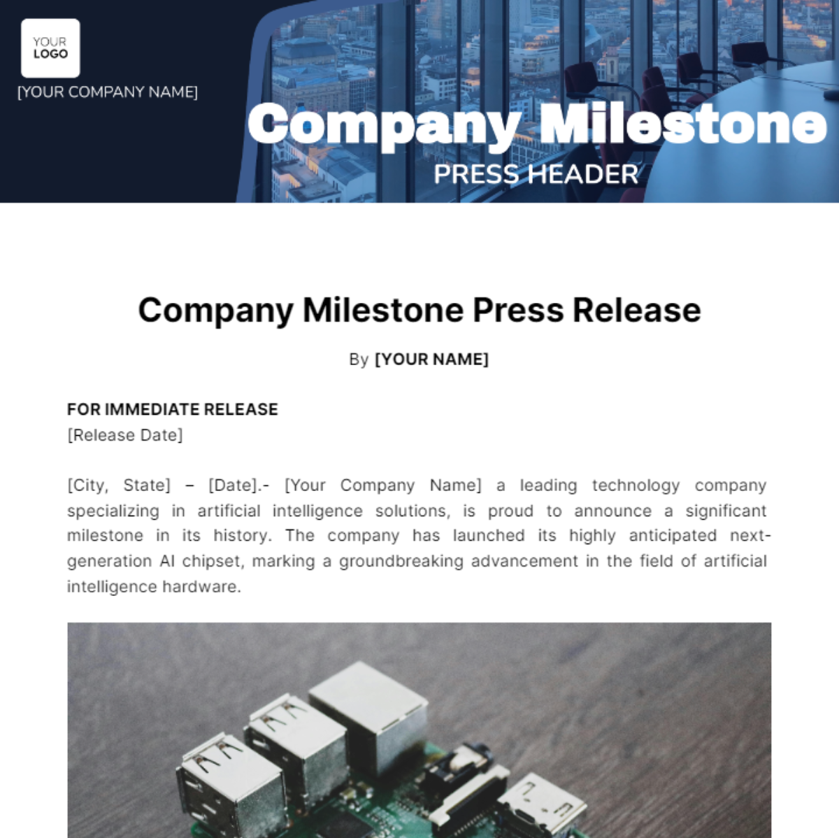 Company Milestone Press Release Template