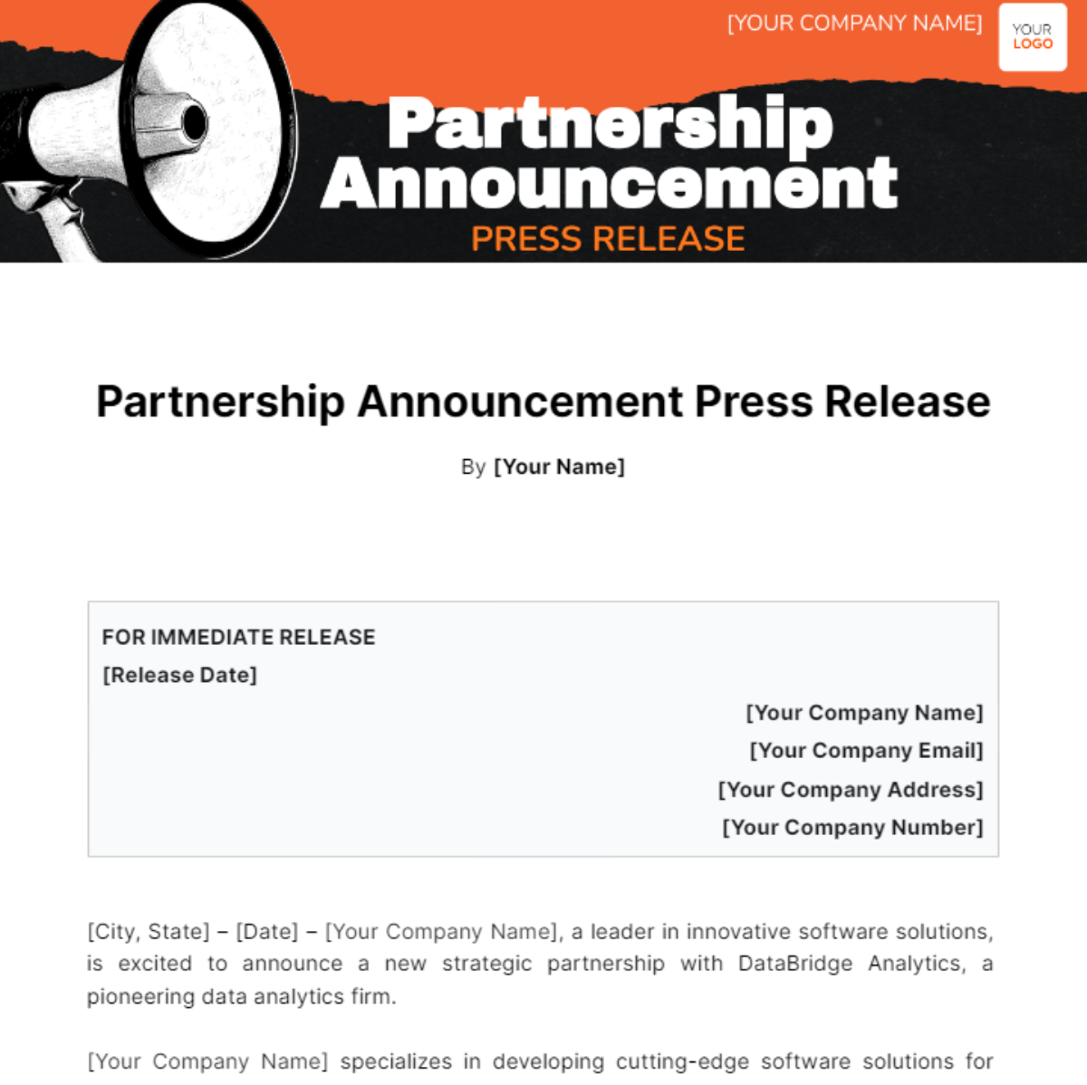 Free Partnership Announcement Press Release Template