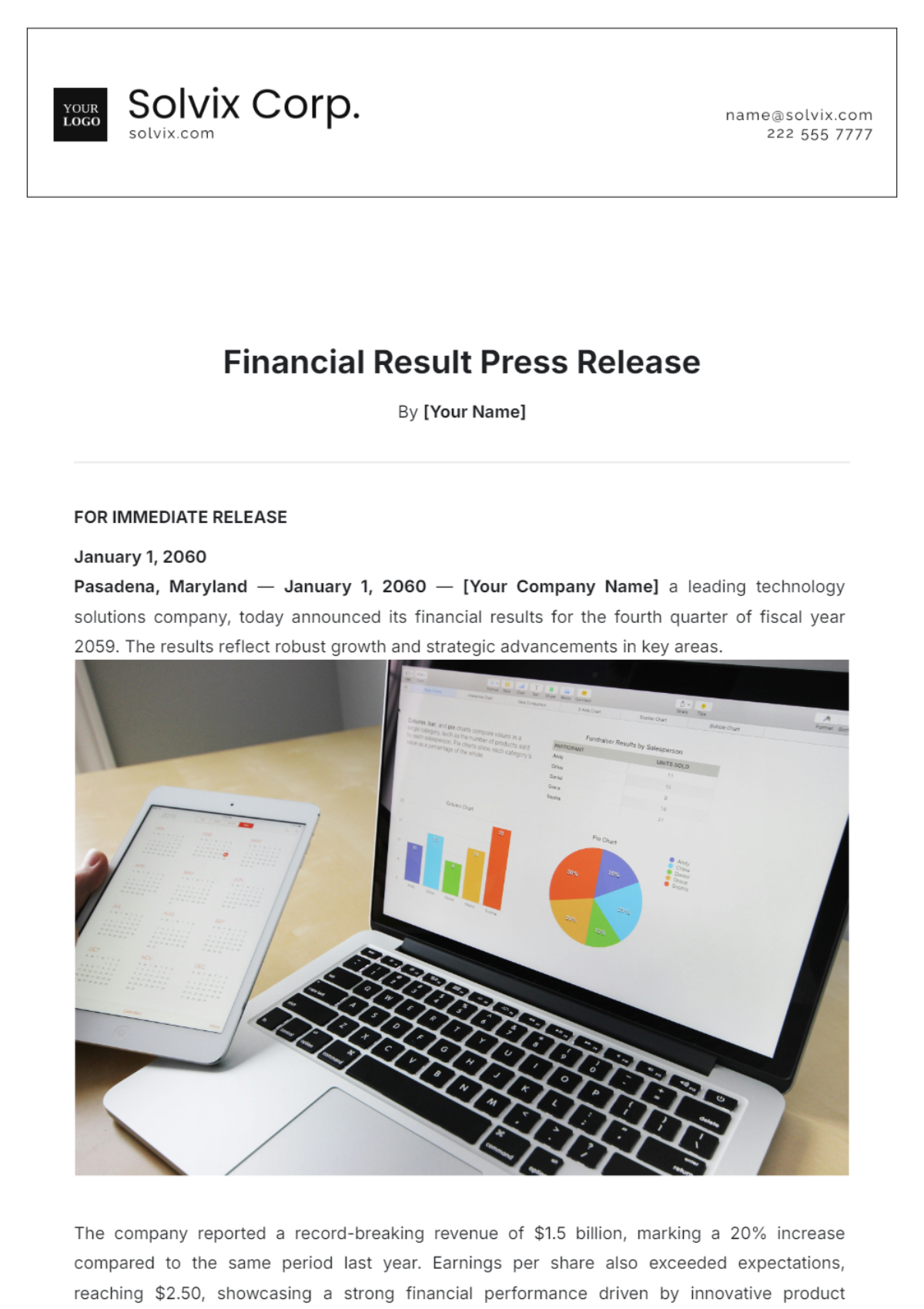 Financial Results Press Release Template - Edit Online & Download