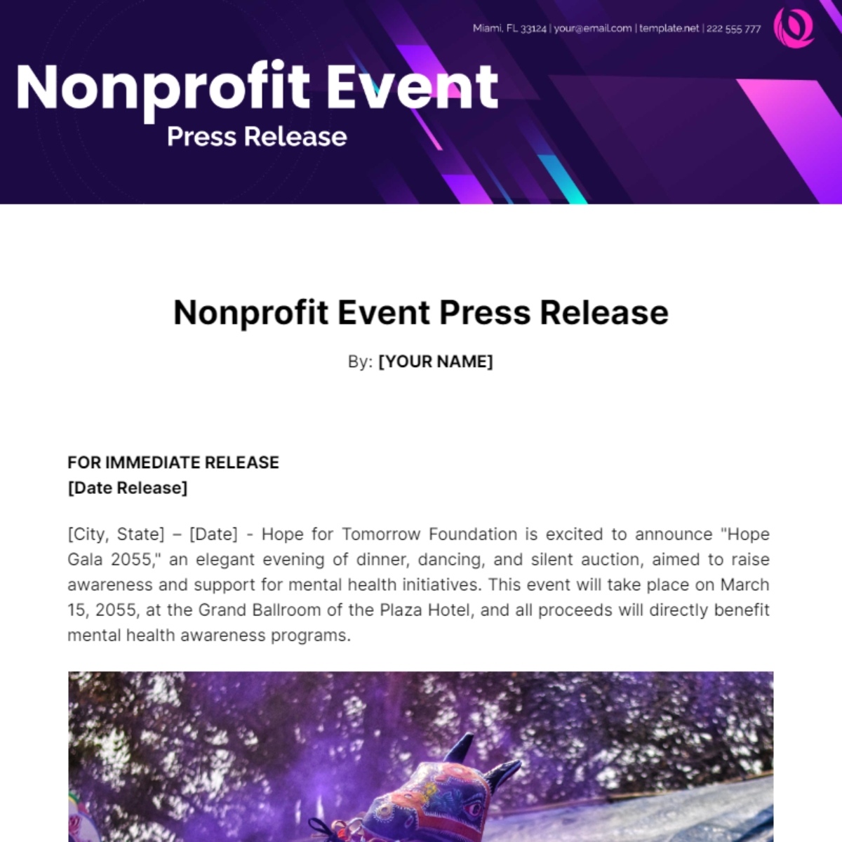 Nonprofit Event Press Release Template
