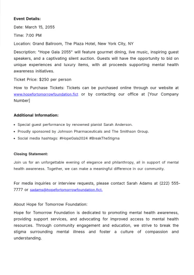 Free Nonprofit Event Press Release Template to Edit Online