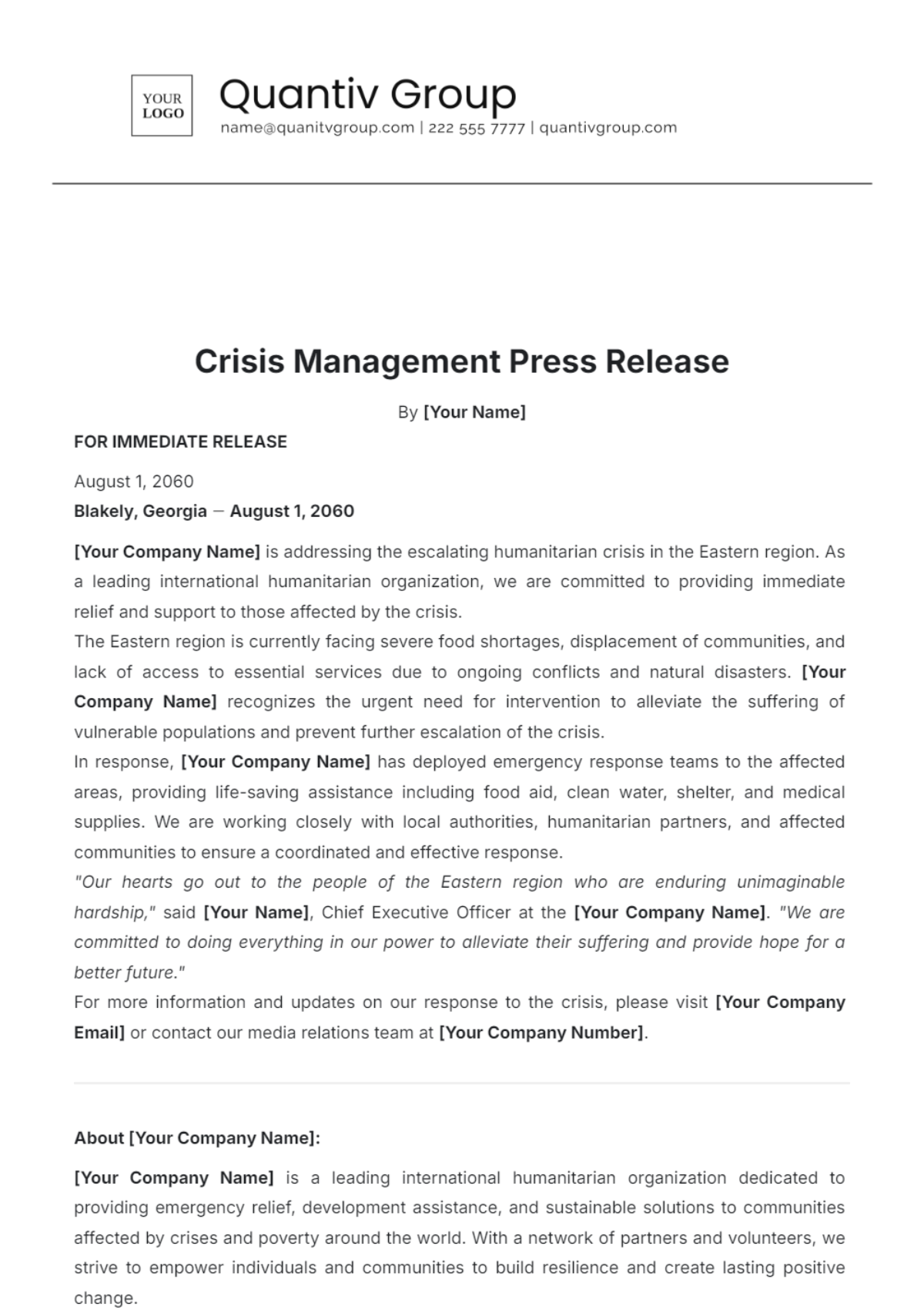 Crisis Management Press Release Layout Template - Edit Online & Download