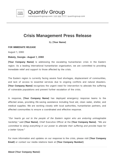 Free Crisis Management Press Release Layout Template to Edit Online