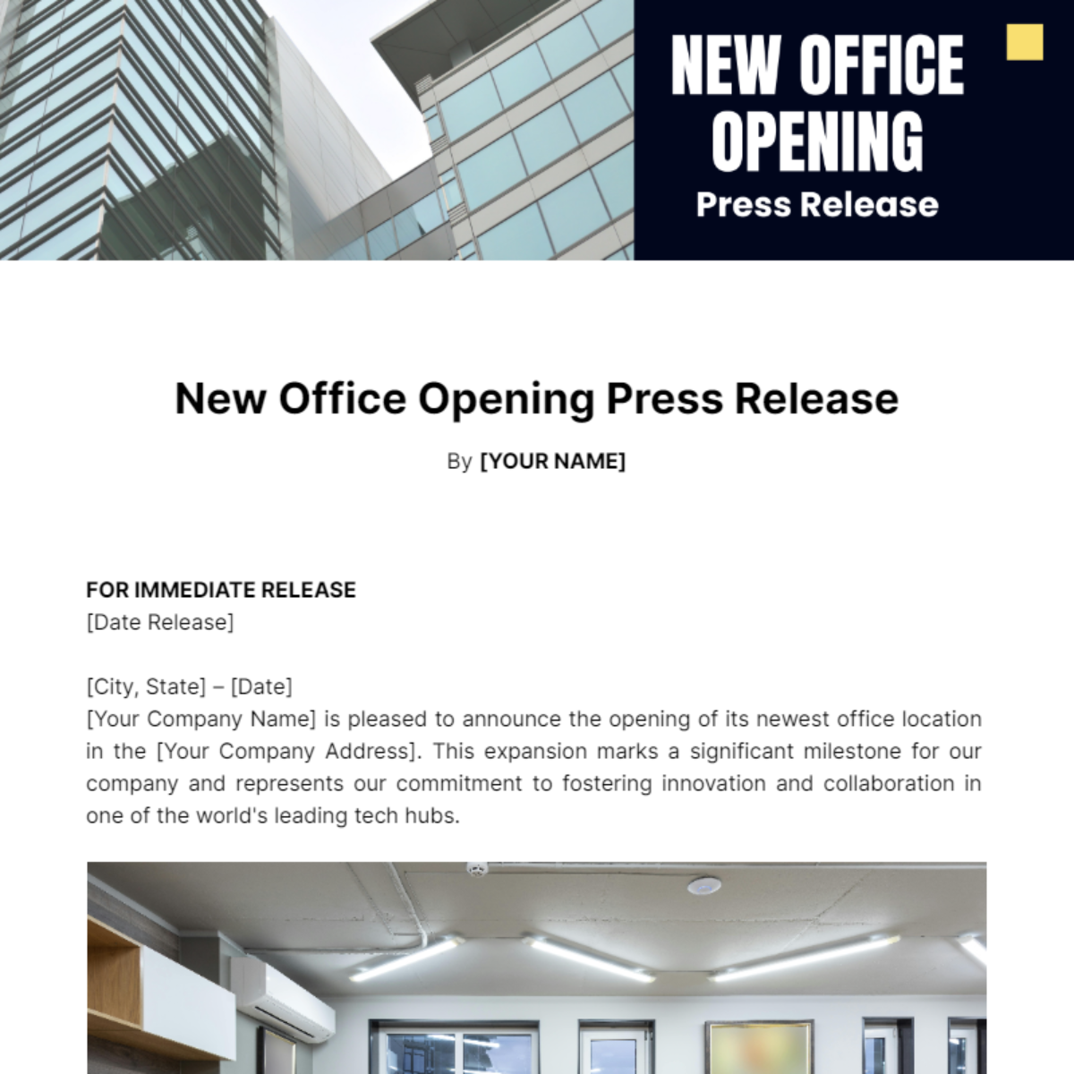 Free New Office Opening Press Release Template