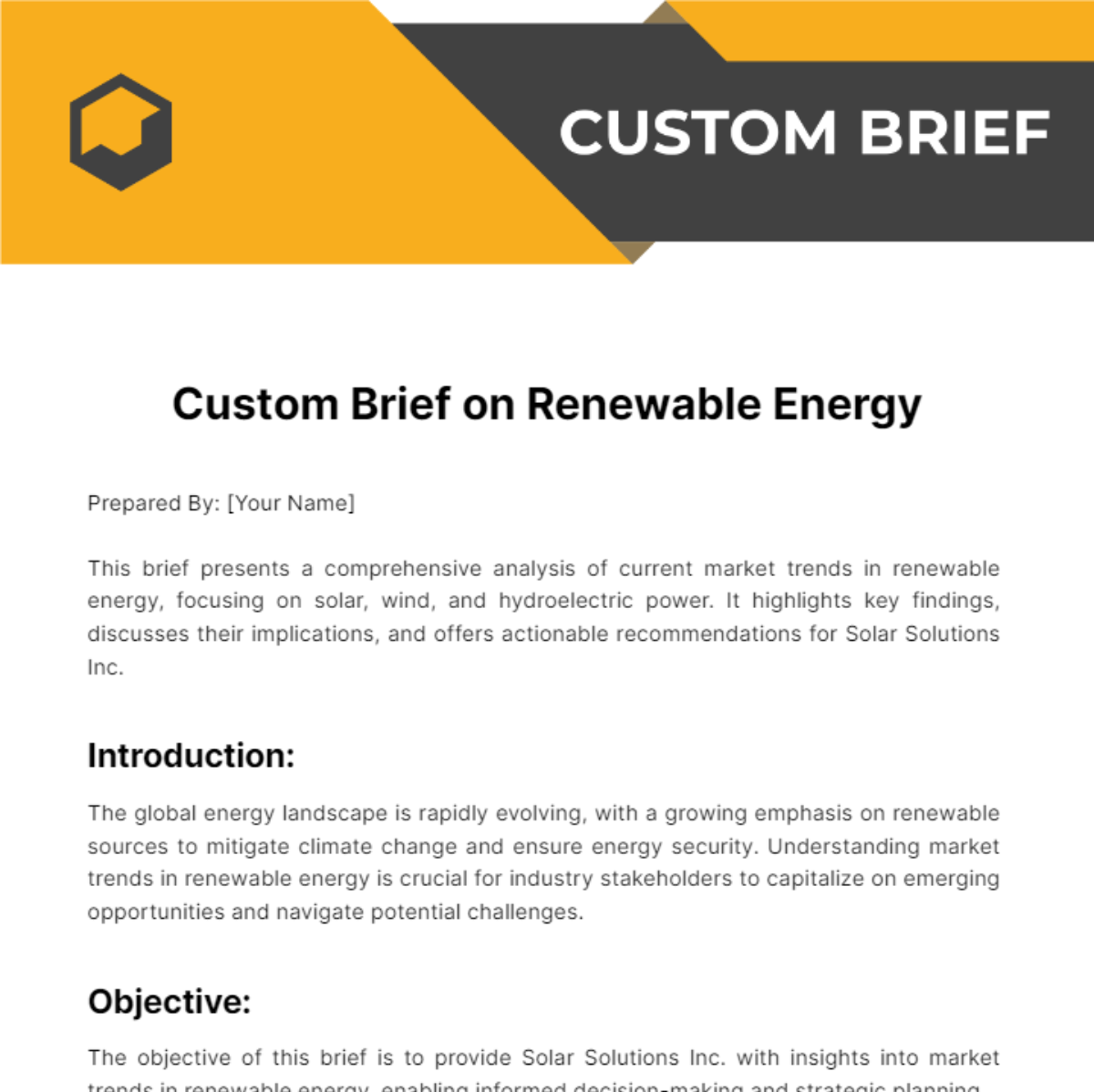 Custom Brief Template - Edit Online & Download