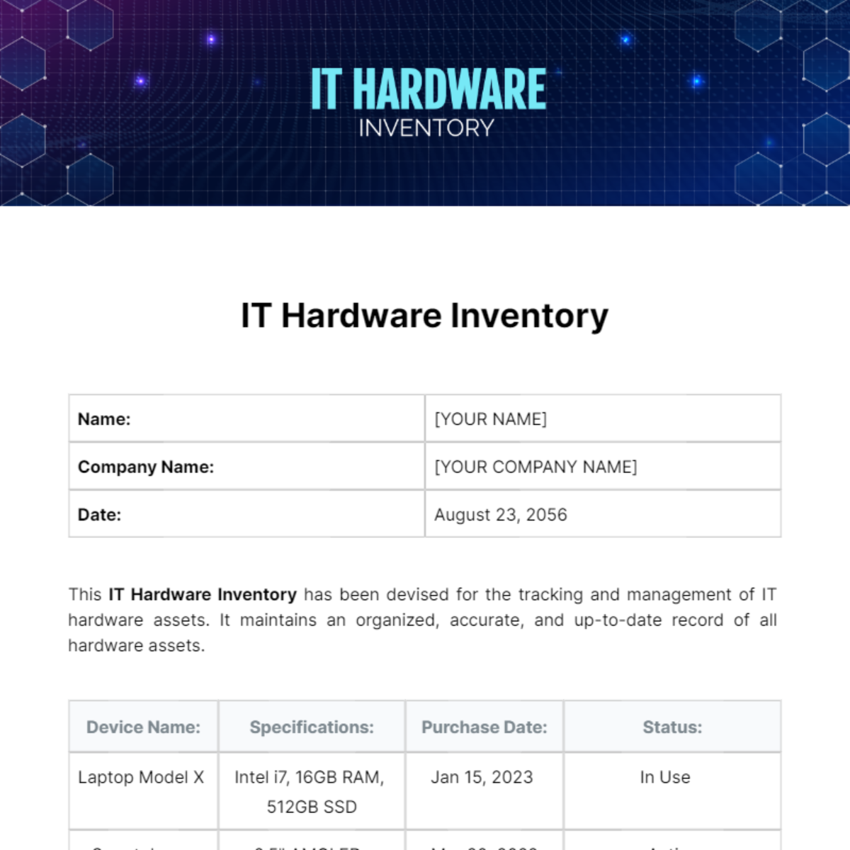 IT hardware Inventory Template
