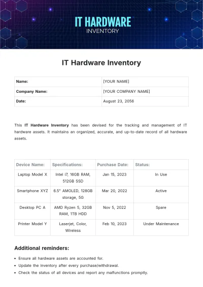 Free IT hardware Inventory Template to Edit Online