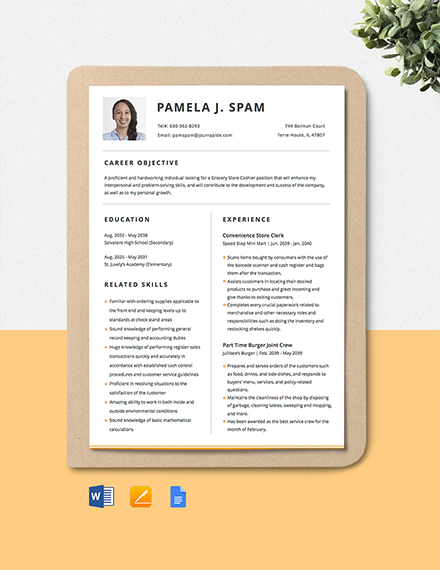 Grocery Store Cashier Resume Template - Google Docs, Word, Apple Pages
