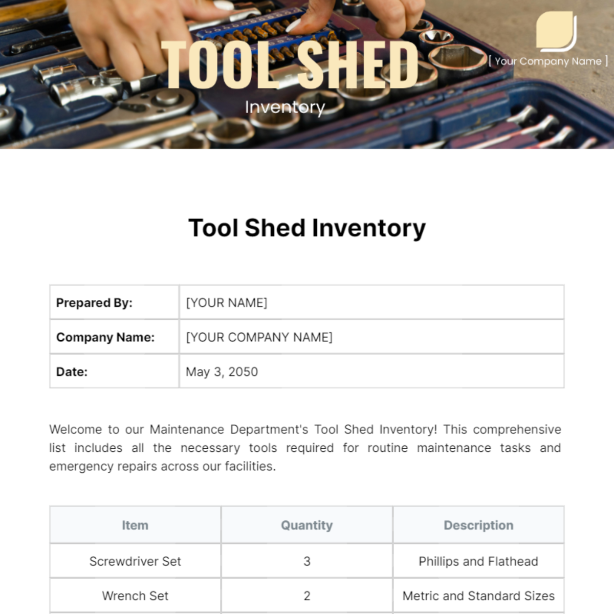 Free Tool Shed Inventory Template