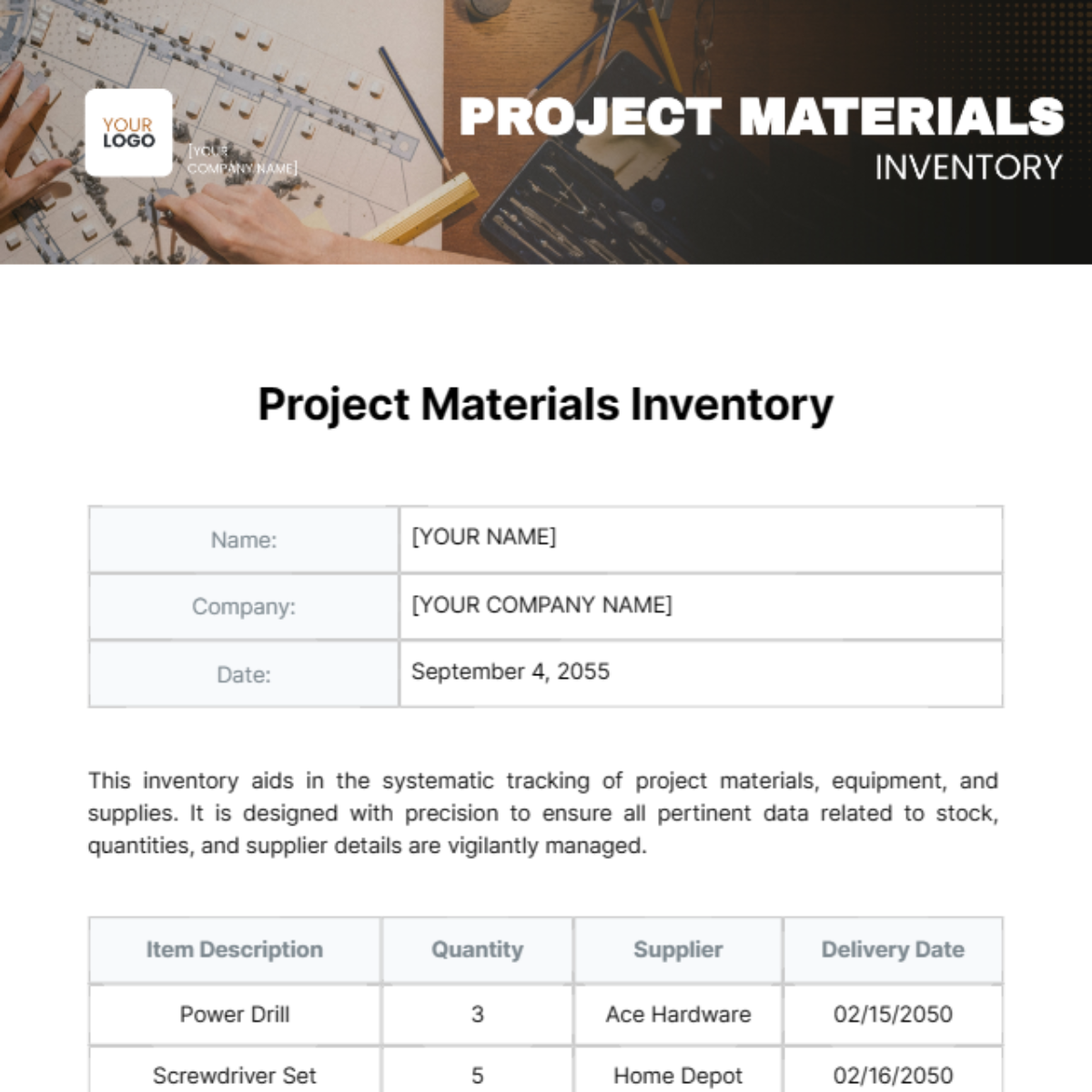 Free Project Materials Inventory Template